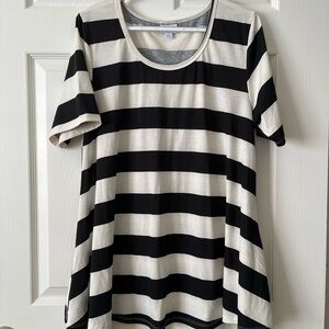 LuLaRoe Cream and Black Striped Perfect T, retired style.